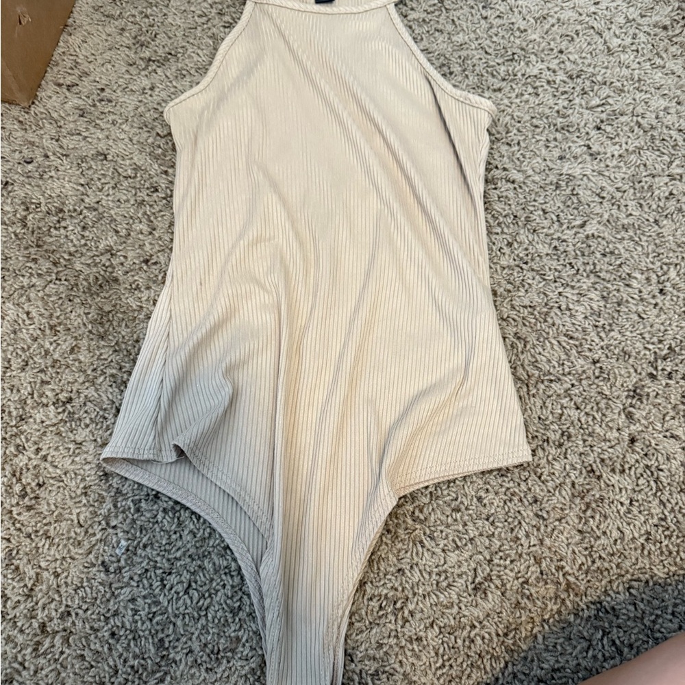 Discreet Beige Ribbed Bodysuit